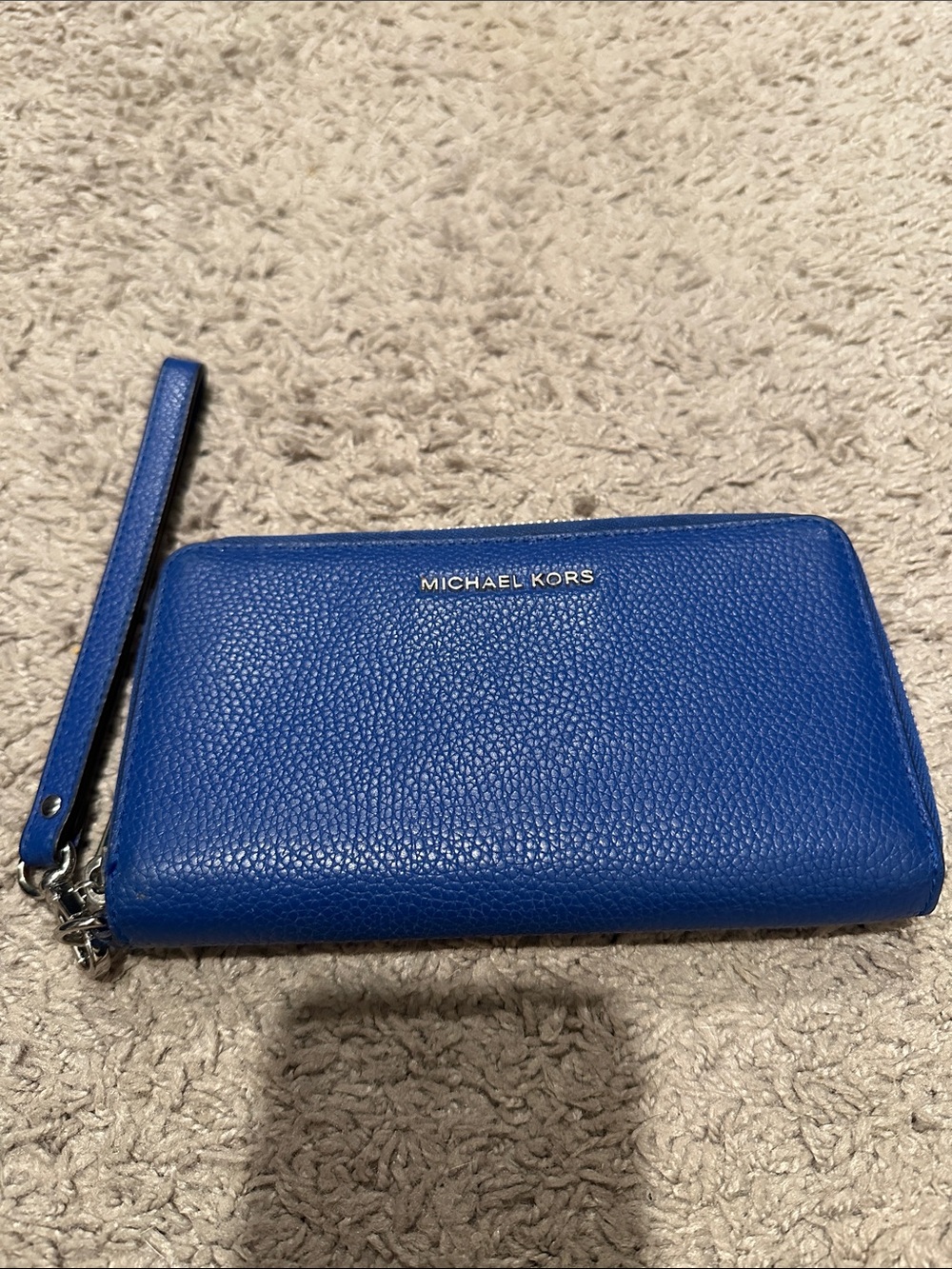 Michael Kors Cobalt Blue Pebbled Leather Zip-Around Wristlet